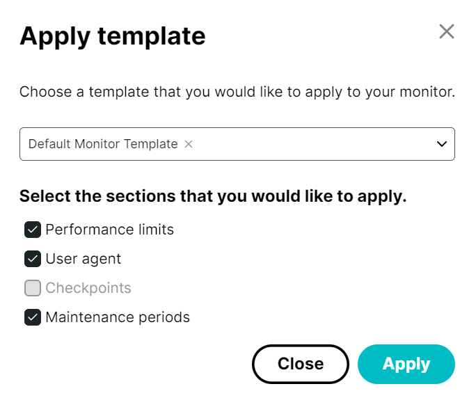 Ein Screenshot mit einem Pop-up, das zeigt, wie Prüfobjektvorlagen im Editorfenster des Prüfobjekts angewendet werden