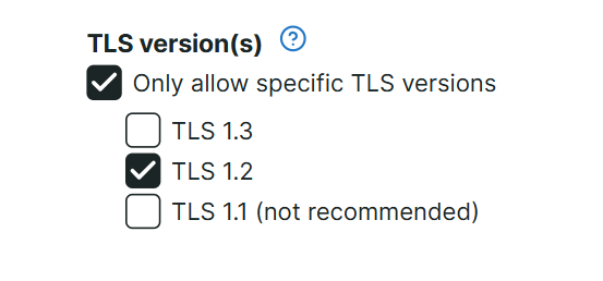 Kontrollkästchen TLS-Version bei MSA-Prüfobjekten