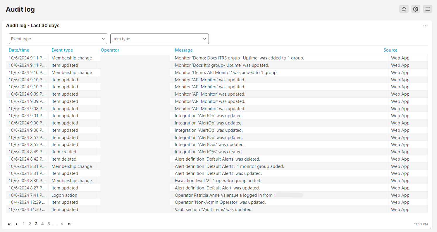 Audit Log Dashboard-Überblick
