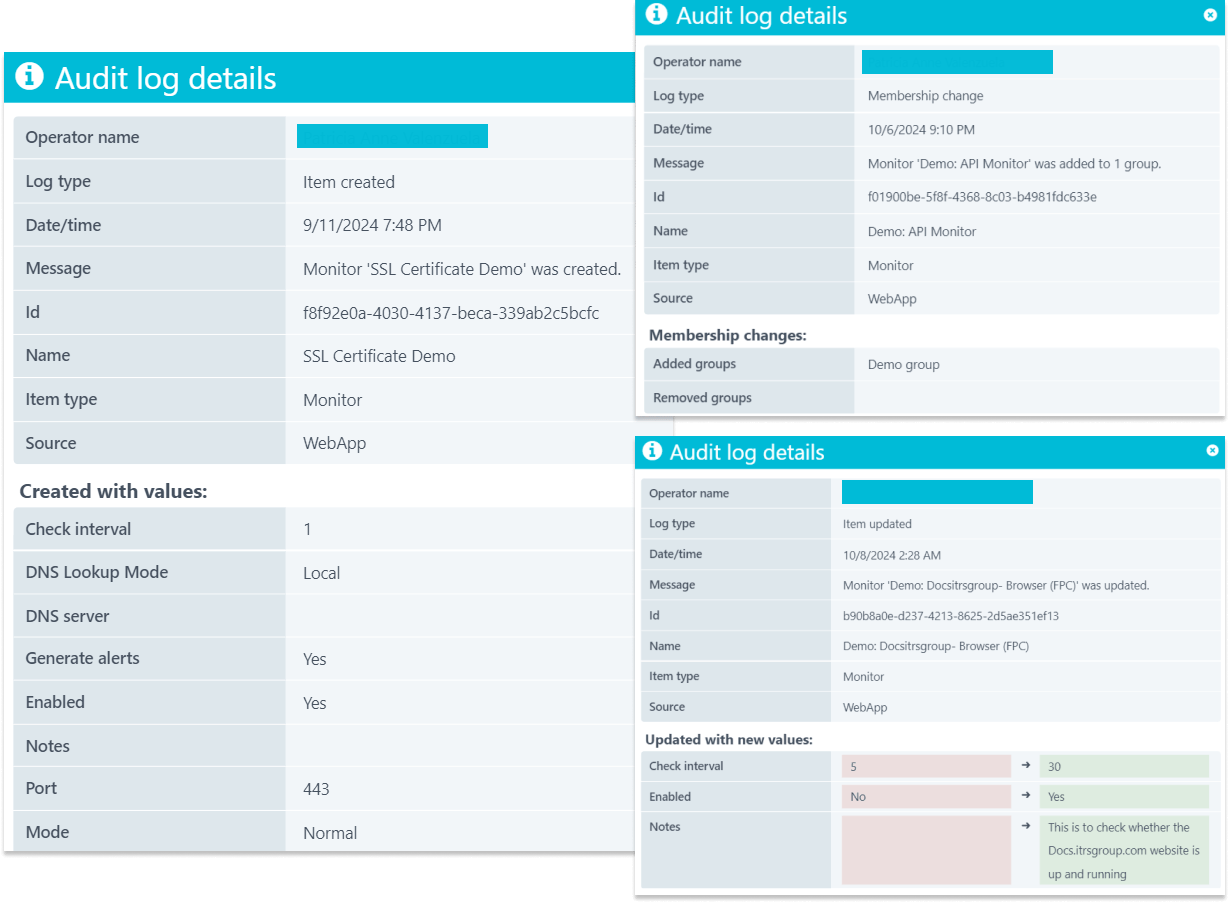 Übersicht Audit Log Details