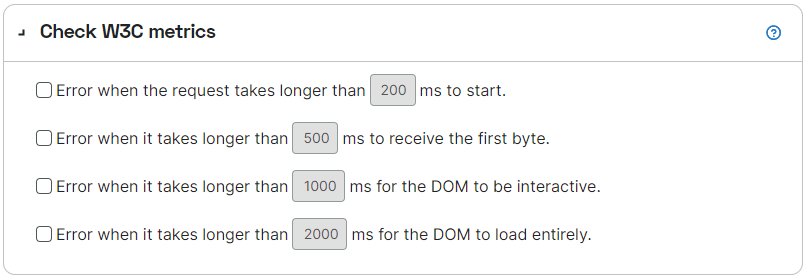 Screenshot Fehlerbedingung W3C Metriken